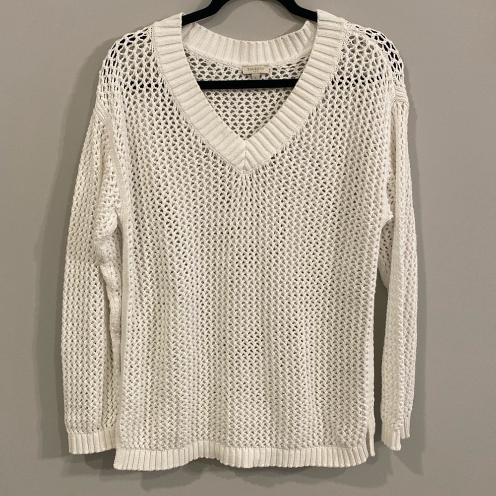 Talbots White V-Neck Knitted Sweater